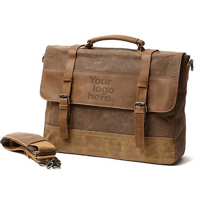 15.6" Padded Canvas and Genuine Leather Executive Laptop Bag