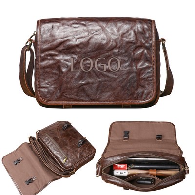 Genuine Leather Scratch Texture Crossbody Shoulder Bag