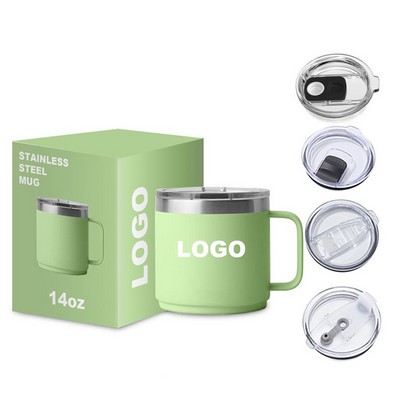 14oz 304 Stainless Steel Insulated Mug Foldable Coffee Cup Simple Office High-Aesthetic Water Cup