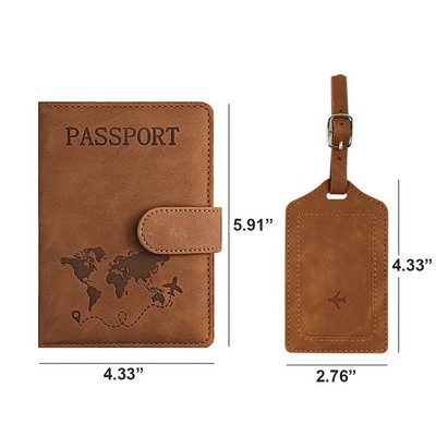 5 9/10" Pu Magnetic Clasp Passport Holder & Luggage Tag Set