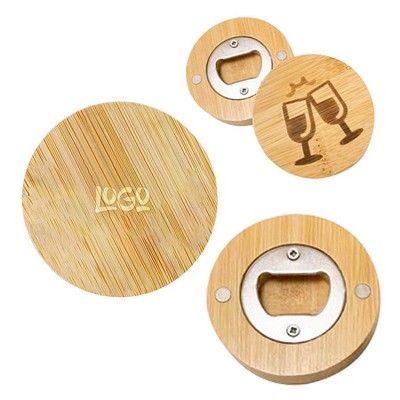 Bamboo Round Bottle Opener with Magnet