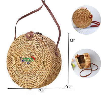 Handwoven Round Rattan Crossbody Sling Bag