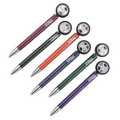 5 2/5" Cool Metal Rubber Spinning Tire Topper Fidget Ballpoint Pen