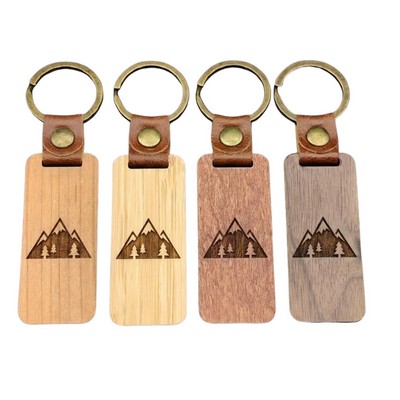 Wood And PU Leather Keychain Tag