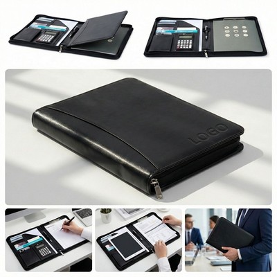 Deluxe Zippered PU Leather Padfolio With Custom Logo