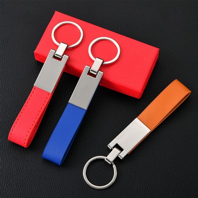 Metal leather car keychain