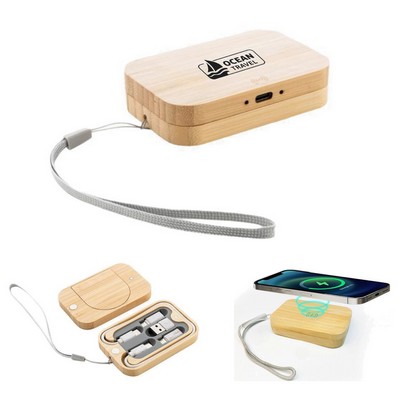 Bamboo Wireless Charger Box with Charging Cable