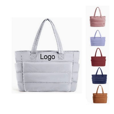 Puffy Quilted Tote Bag with Compartments