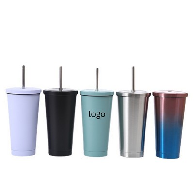 25 Oz Stainless Steel Vacuum Insulated Tumbler With Metal Straw