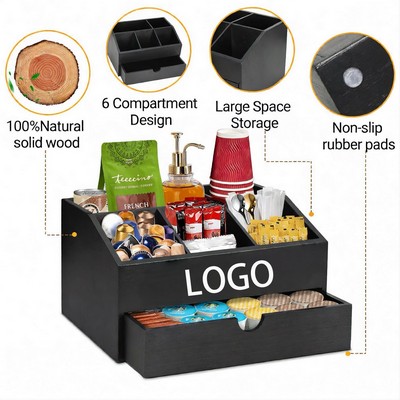 Custom Wooden Coffee Tea Storage Box Multi-Compartment
