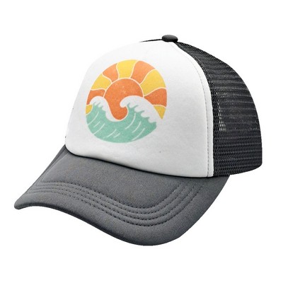 vintage Retro Ocean Wave Sun Trucker Hat - Mesh Back Adjustable Baseball Cap