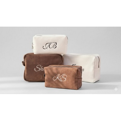 Large Capacity Waffle Weave Makeup Bag Portable Cotton Honeycomb Toiletry Organizer Multi-Function