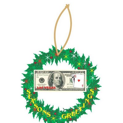 LV Blackjack $100 Bill Wreath Ornament w/ Clear Mirrored Back (4 Square Inch)