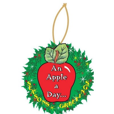 Apple w/ Daily Apple Slogan Wreath Ornament w/ Mirrored Back (4 Square Inch)