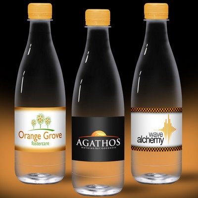 16.9 Oz. Spring Water Full Color Label, Clear "Glastic" Bottle w/Tangerine Yellow Cap