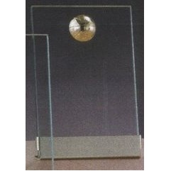 Clear Glass Plaque Award w/Gold Basketball Accent, Gold Plastic Mounts & Base (5"x7.5")