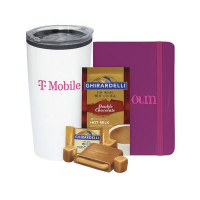 Purple Journal with Tumbler and Snacks