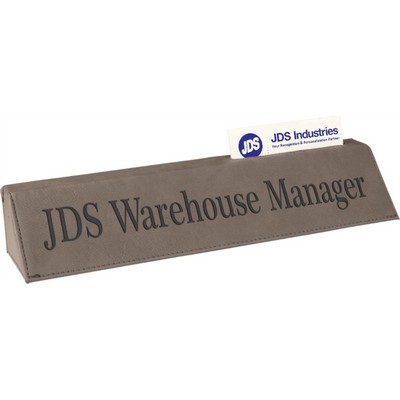 Laser Engraved Desk Wedge with Business Card Holder- Gray/Engraves Black