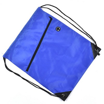 Polyester Drawstring Backpack with Front Zipper Pocket