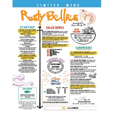 Single-Use Disposable Menus | 11" x 8.5" | 80lb gloss | Full-Color