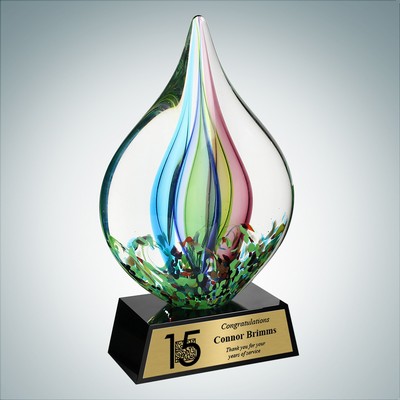 Art Glass Coral Award w/ Black Base & Gold Plate