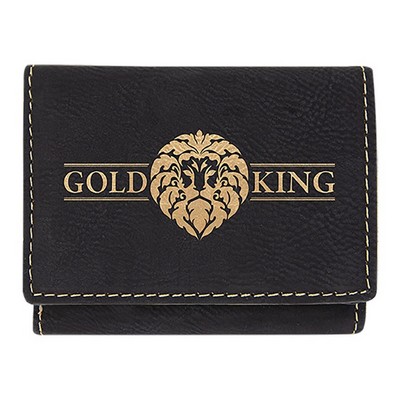 3" x 4" Black/Gold Leatherette Trifold Wallet