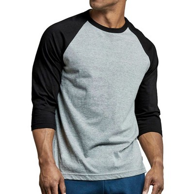 Men's 3/4 Sleeve Baseball T-Shirt - Large, Black/Light Gray (Case of 2