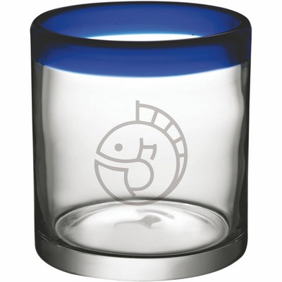 Laser Engraved Acopa Tropic 12 oz. Rocks / Old Fashioned Glass with Blue Rim