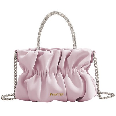 Mini PU Rhinestone Handle Soft Leather Handbags Crossbody Bag