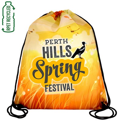 "LASSEN" 14" W x 17" H Recycled RPET Full Color Import 210D RPET Drawstring Cinch Pack Backpack