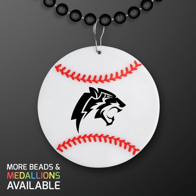 Baseball Medallion with Black Beaded Necklace (Non Light Up) - PRINTED