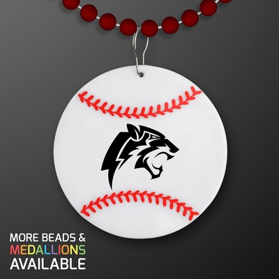 Baseball Medallion with Crimson Beaded Necklace (Non Light Up) - PRINTED