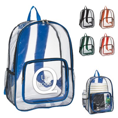 13x6x18" PVC Clear Backpack w/ Mesh Side Pockets