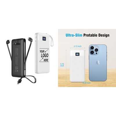 10000mAh Portable Charger with AC Plug and Built-in Cables