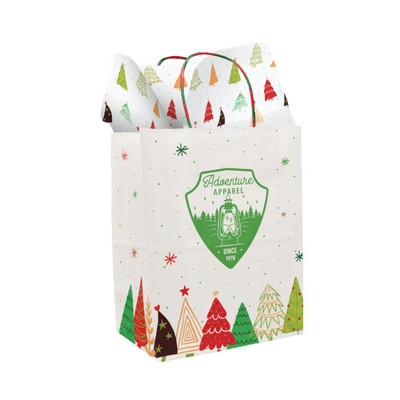 10.25" White Red & Green Handle Shopper with Tissue Paper Bundle