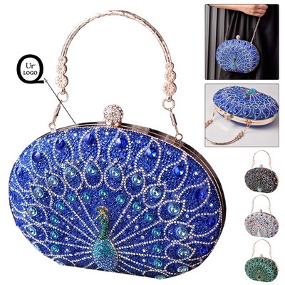 Glorious Rhinestone Peacock Evening Clutch Bag