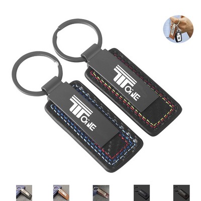 Premium Rectangular Leather Keychain w/ Metal Plate