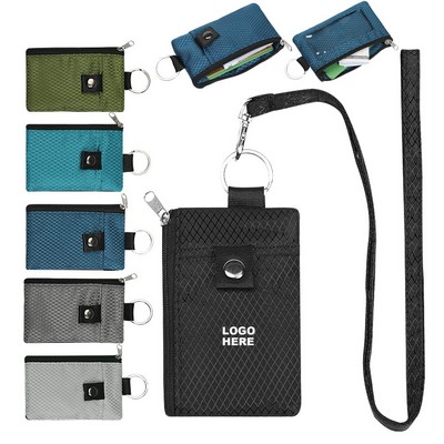 Multi-Functional ID Case Minimalist RFID Blocking Small Wallet with Lanyard