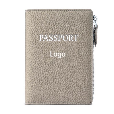 Lychee Grain Genuine Leather RFID Blocking Passport Wallet Travel Document Pouch ID Holder