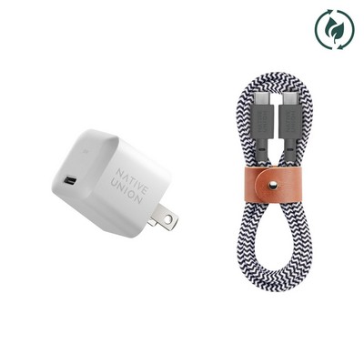 Native Union Fast Gan Pd 30W Charger W/ Usb-C To Usb-C Cable Bundle White/Zebra