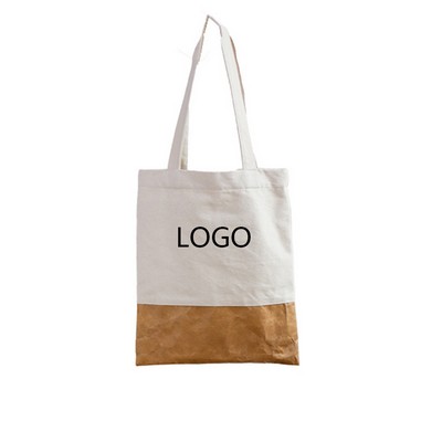 Soft Wood Grain Spliced Canvas Handbag