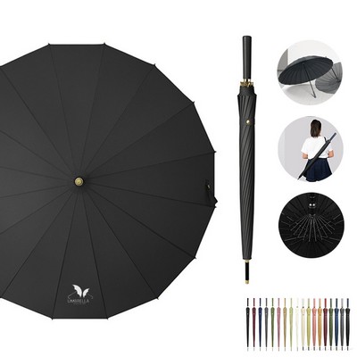 Auto Open 16-Rib Wooden Handle Windproof Umbrella