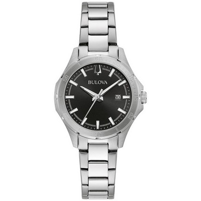 Bulova® Ladies' Corporate Collection Silver-tone Bracelet Watch, Black Dial