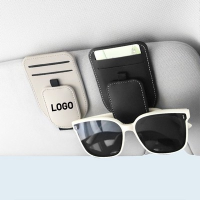 PU Leather Magnetic Car Visor Eyeglasses Clip with Dual Card Slots