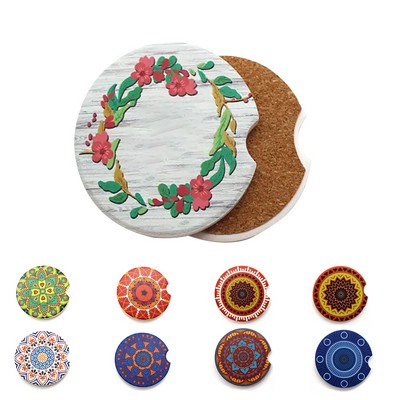 2.5" Full Color Ceramic Car Coaster With Cork Base