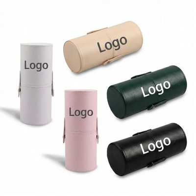 Cylindrical PU Leather Snap-Closure Brush Holder & Travel Case