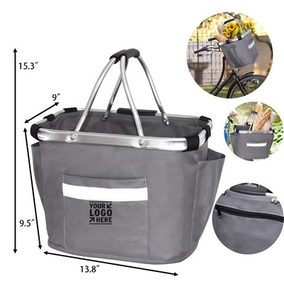 Foldable Detachable Oxford Bicycle Basket with Aluminum Handle