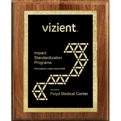 5" x 7" Genuine Walnut Step-Edge Plaque w/ Gold Laser Engraved Florentine Plate