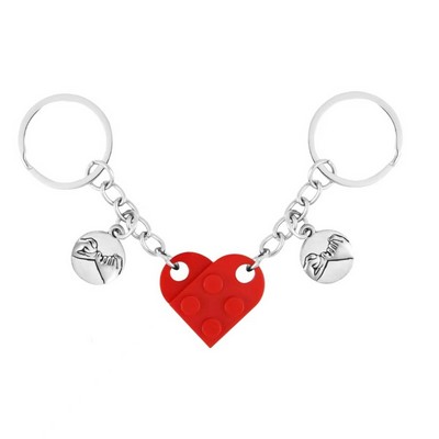 Interlocking "Pinky Swear" Building Block Heart Keychain Couple's Matching Keyring