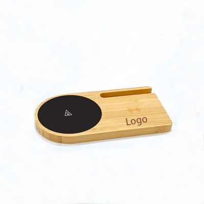 Bamboo 3-in-1 Wireless Charger with Heated Cup Holder & Phone Stand – 15W Fast Charging